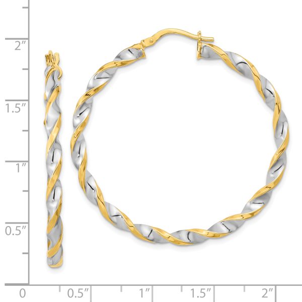 14K & White Rhodium Polished & Twist Hoop Earrings - Image 2