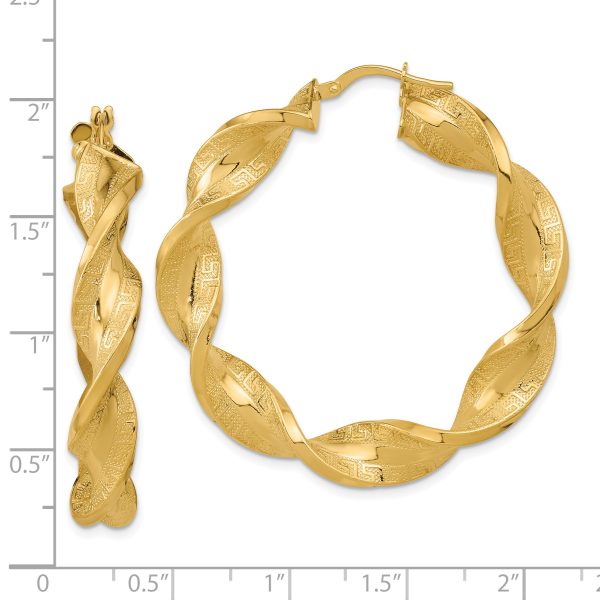 14K Polished & Greek Satin Twisted Hoop Earrings - Image 2