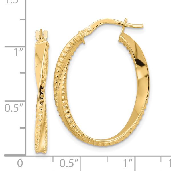 14K Polished Twisted Oval Hoop Earrings - Image 2