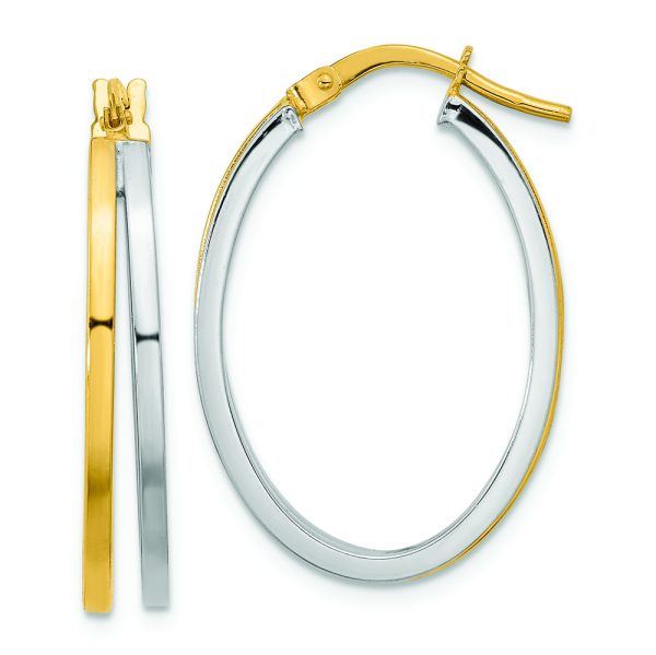 14K Two-tone Polished Oval Double Hoop Earrings