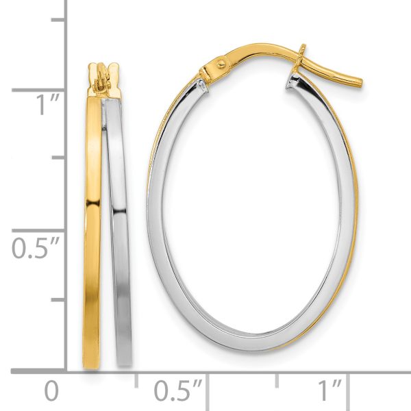 14K Two-tone Polished Oval Double Hoop Earrings - Image 2