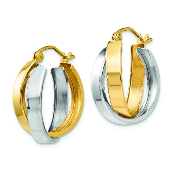 14k Two-tone Polished Double Hoop Earrings - Image 2