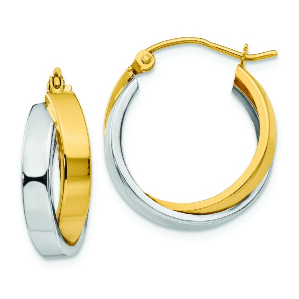 14k Two-tone Polished Double Hoop Earrings