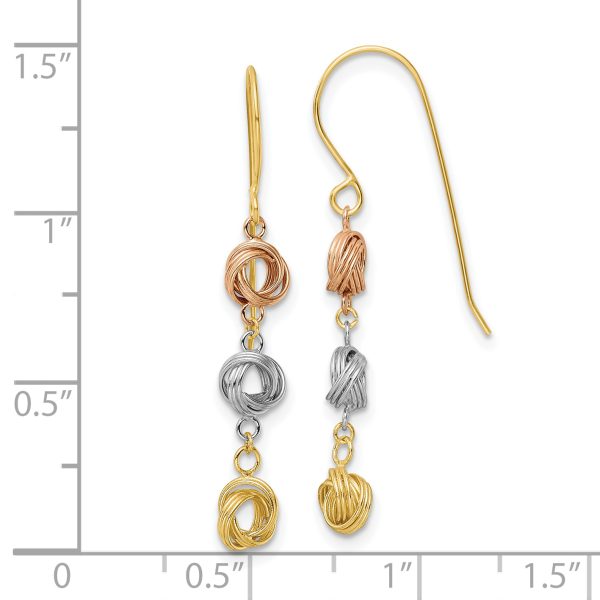 14K Tri-Color Love Knot Dangle Earrings - Image 2