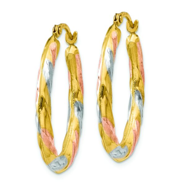 14K & White & Rose Rhodium Oval Hollow Scallop Hoop Earrings - Image 2