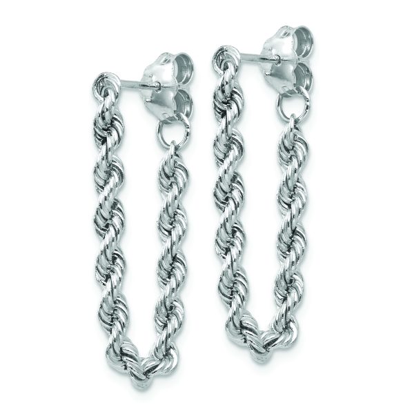 14K White Gold Rope Chain Dangle Post Earring - Image 2