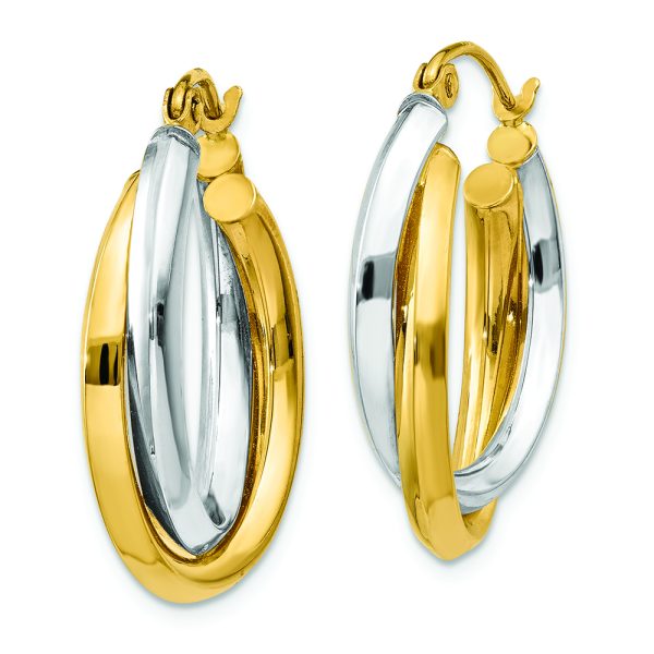 14k Two-tone Polished Double Oval Hoop Earrings - Image 2