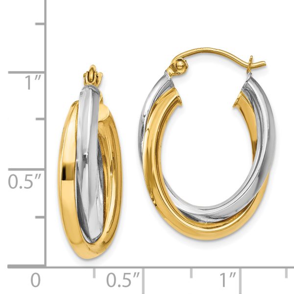 14k Two-tone Polished Double Oval Hoop Earrings - Image 3