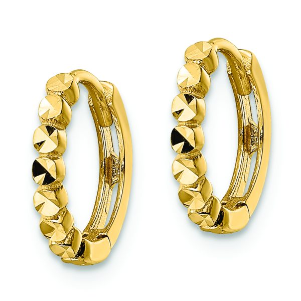 14k Diamond-cut 2x12mm Hinged Hoop Earrings - Image 2