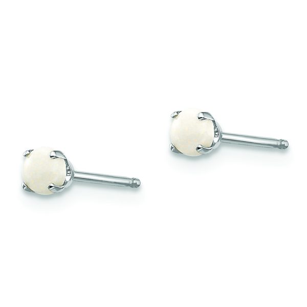 14k White Gold 3mm Opal Stud Earrings - Image 2