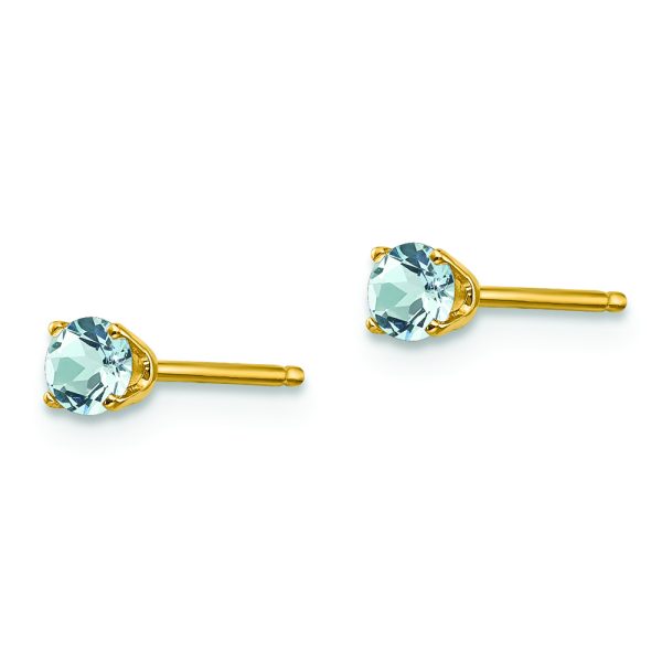 14k 3mm March/Aquamarine Post Earrings - Image 2