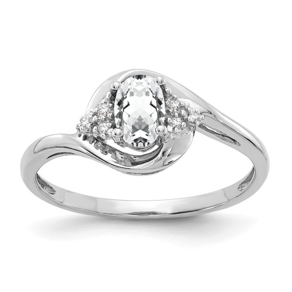 14k White Gold White Topaz and Diamond Ring