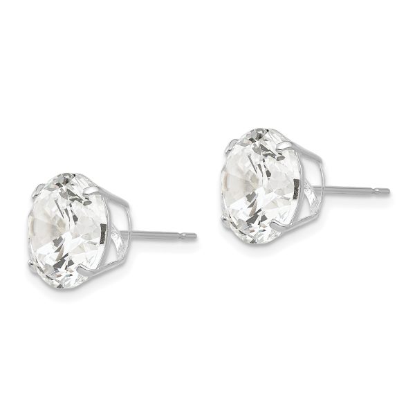 14k White Gold 10mm Round CZ Post Earrings - Image 2