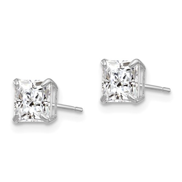 14k White Gold 5mm Square CZ Post Earrings - Image 2