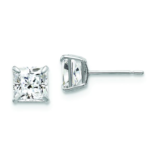 14k White Gold 5mm Square CZ Post Earrings