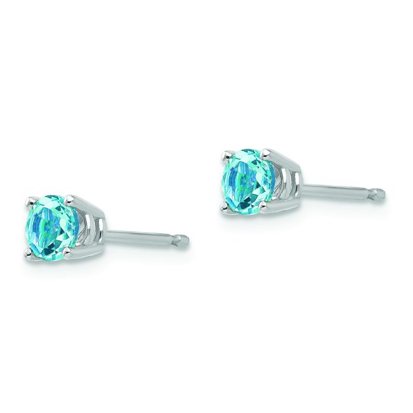 14k White Gold 4mm Blue Topaz Earrings - Image 2