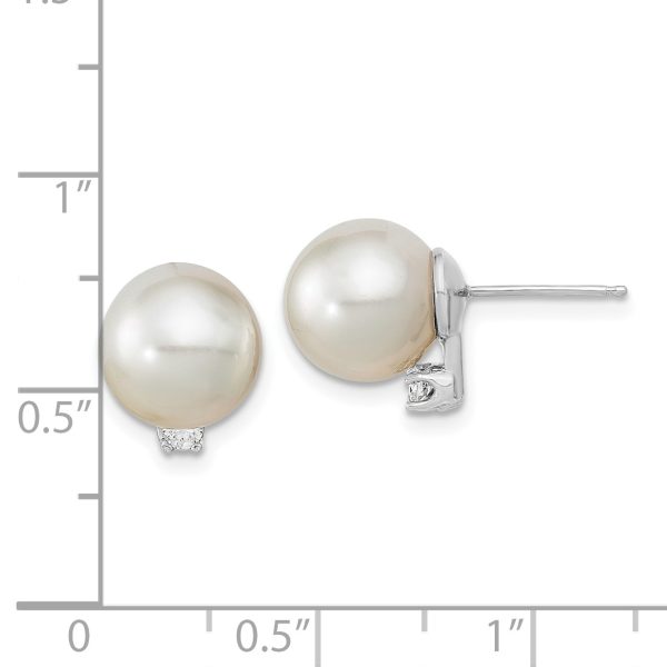 14KW 9-10mm Round White Saltwater South Sea Pearl and Diamond Earrings - Image 3