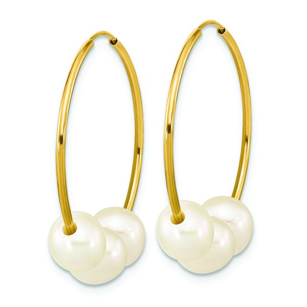 14K 6-7mm Semi-round White FWC Pearl Hoop Dangle Earrings - Image 2