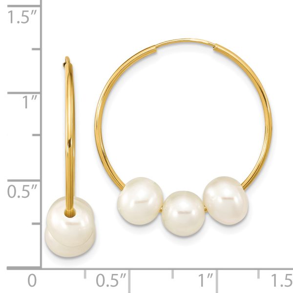 14K 6-7mm Semi-round White FWC Pearl Hoop Dangle Earrings - Image 3