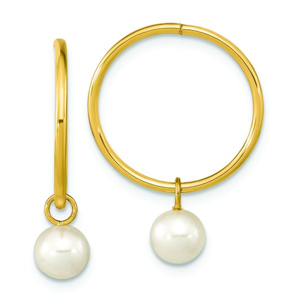 14K 5-6mm Round White FWC Pearl Hoop Earrings