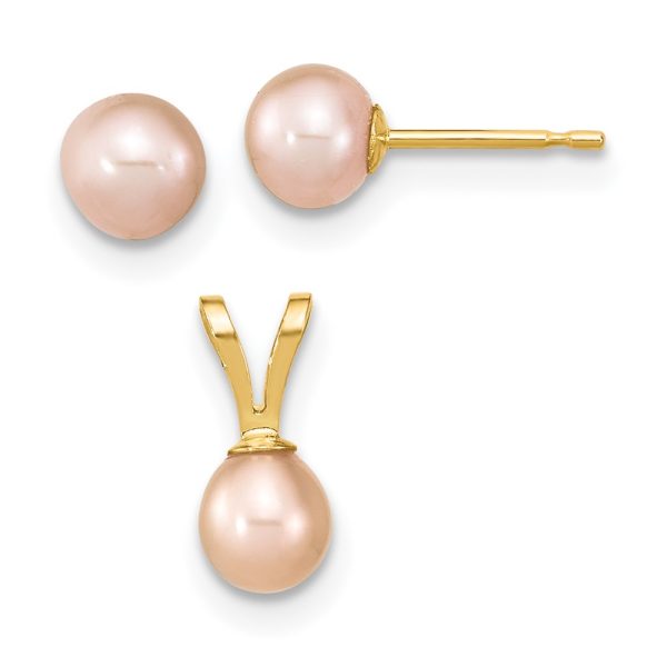 14K Madi K 4-5mm Rd Pink FWC Pearl Earring and Pendant Set