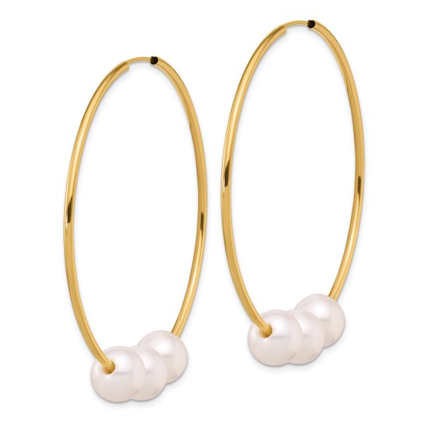 14K 8-9mm White Round Freshwater Cultured Pearl Infinity Hoop Earrings - Image 2