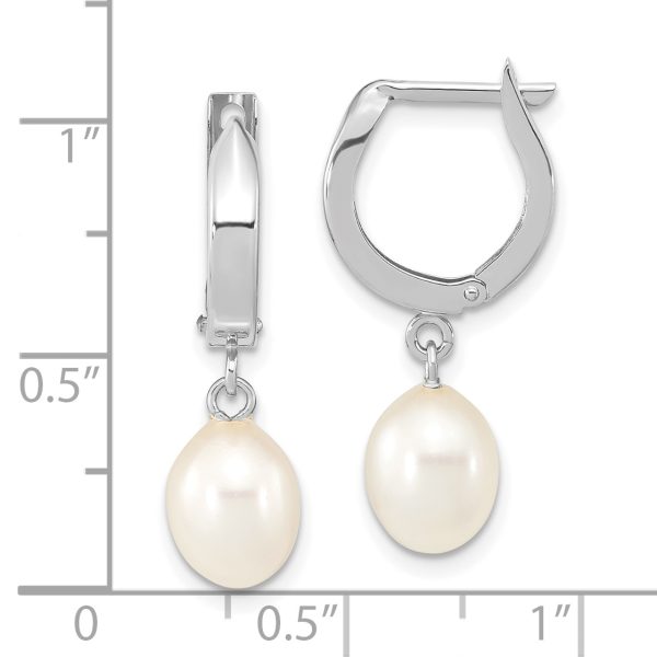 14K White Gold 6-7mm Teardrop White FWC Pearl Hoop Dangle Earrings - Image 2