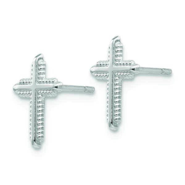 14K White Gold Polished Cross Post Earrings - Image 2