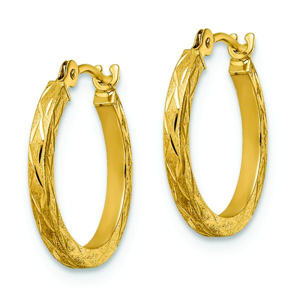 14k Polished and Satin Diamond-cut Hoop Earrings - Image 2