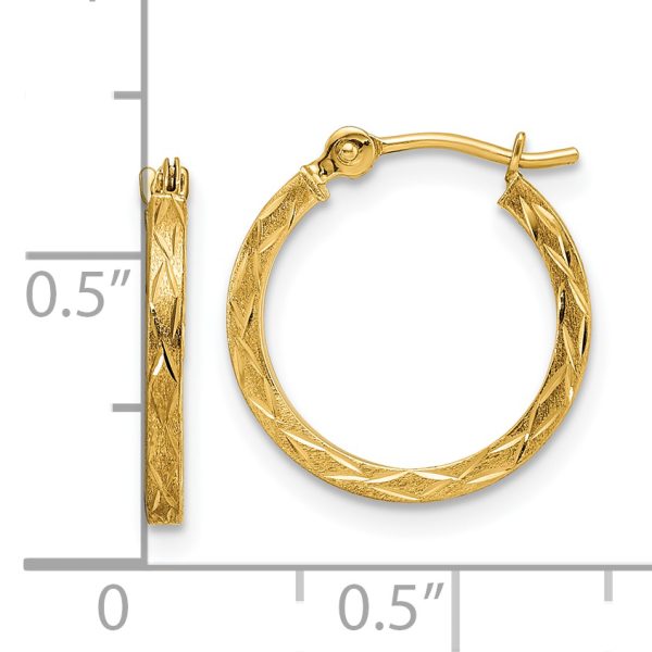 14k Polished and Satin Diamond-cut Hoop Earrings - Image 3