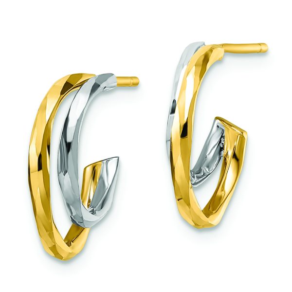 14k w/White Rhodium D/C J-Hoop Earrings - Image 2