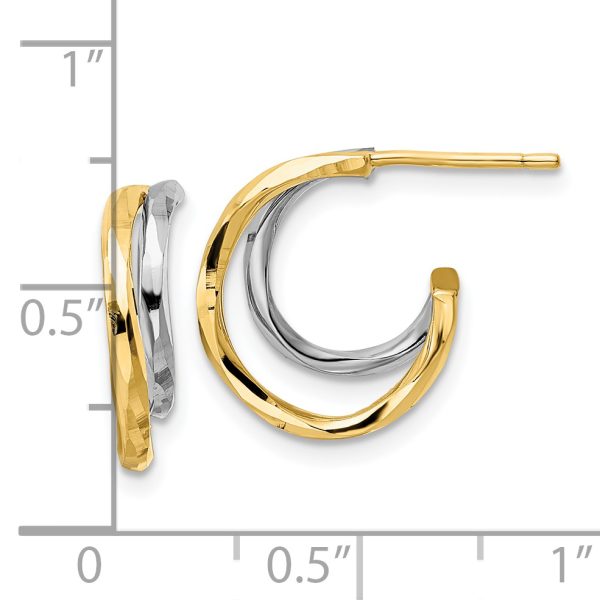 14k w/White Rhodium D/C J-Hoop Earrings - Image 3