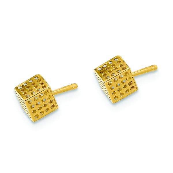 14K Gold Hollow Block Post Earrings - Image 2