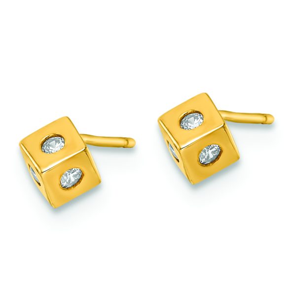 14k Yellow Gold Polished CZ Cube Post Earrings - Image 2