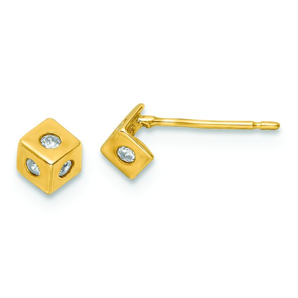 14k Yellow Gold Polished CZ Cube Post Earrings