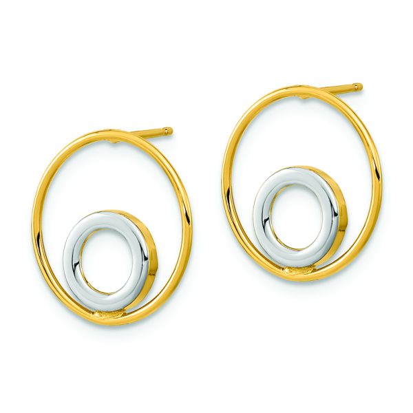14K Gold White Rhodium Circle in Circle Post Earrings - Image 2