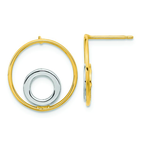 14K Gold White Rhodium Circle in Circle Post Earrings