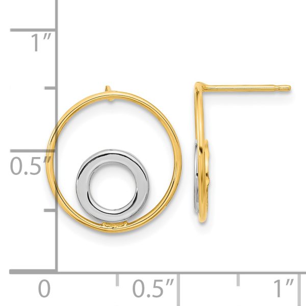 14K Gold White Rhodium Circle in Circle Post Earrings - Image 3