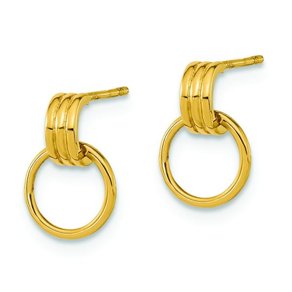 14K Polished Dangle Circle Post Earrings - Image 2