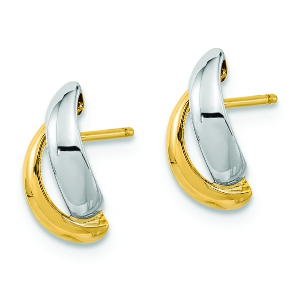 14K Gold White Rhodium Fancy Teardrop Post Earrings - Image 2