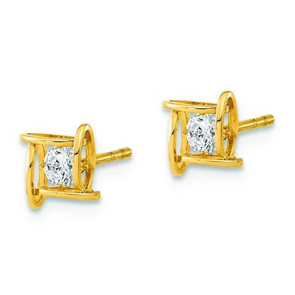 14K Polished CZ Square Design Post Earrings - Image 2