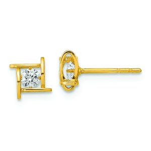 14K Polished CZ Square Design Post Earrings
