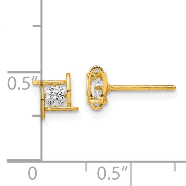 14K Polished CZ Square Design Post Earrings - Image 3