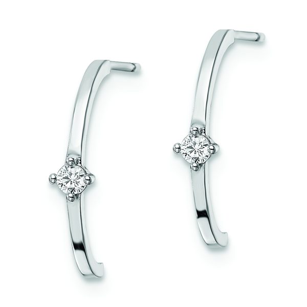 14k White Gold CZ J Hoop Post Earrings - Image 2