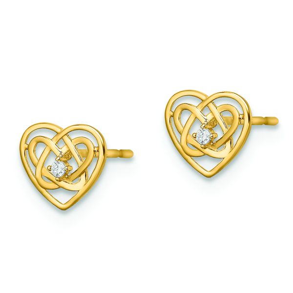 14k CZ Trinity Heart Post Earrings - Image 2