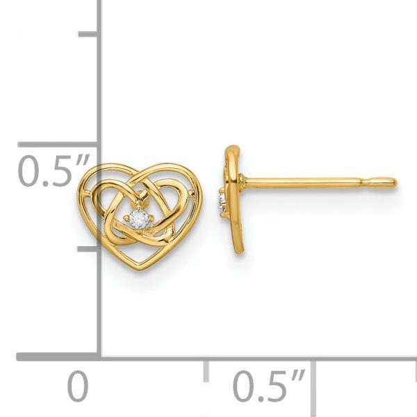 14k CZ Trinity Heart Post Earrings - Image 3