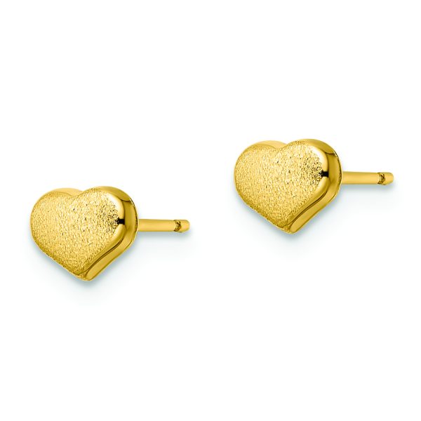 14k Satin and Polished Heart Post Earrings - Image 2