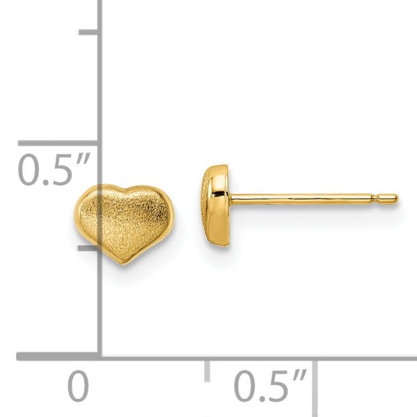 14k Satin and Polished Heart Post Earrings - Image 3