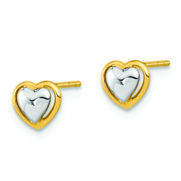 14KY w/White Rhodium Heart Post Earrings - Image 2