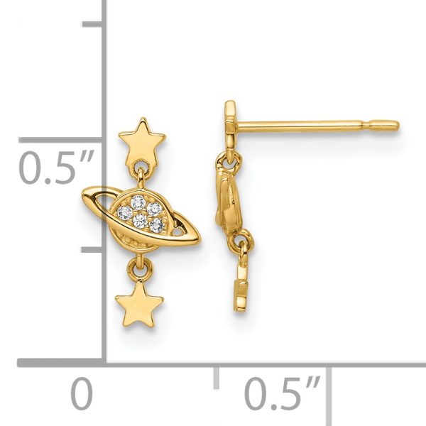 14k CZ Saturn & Stars Dangle Post Earrings - Image 3